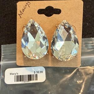 Macy's Clear Crystal Teardrop Stud Earrings with Gold Prongs